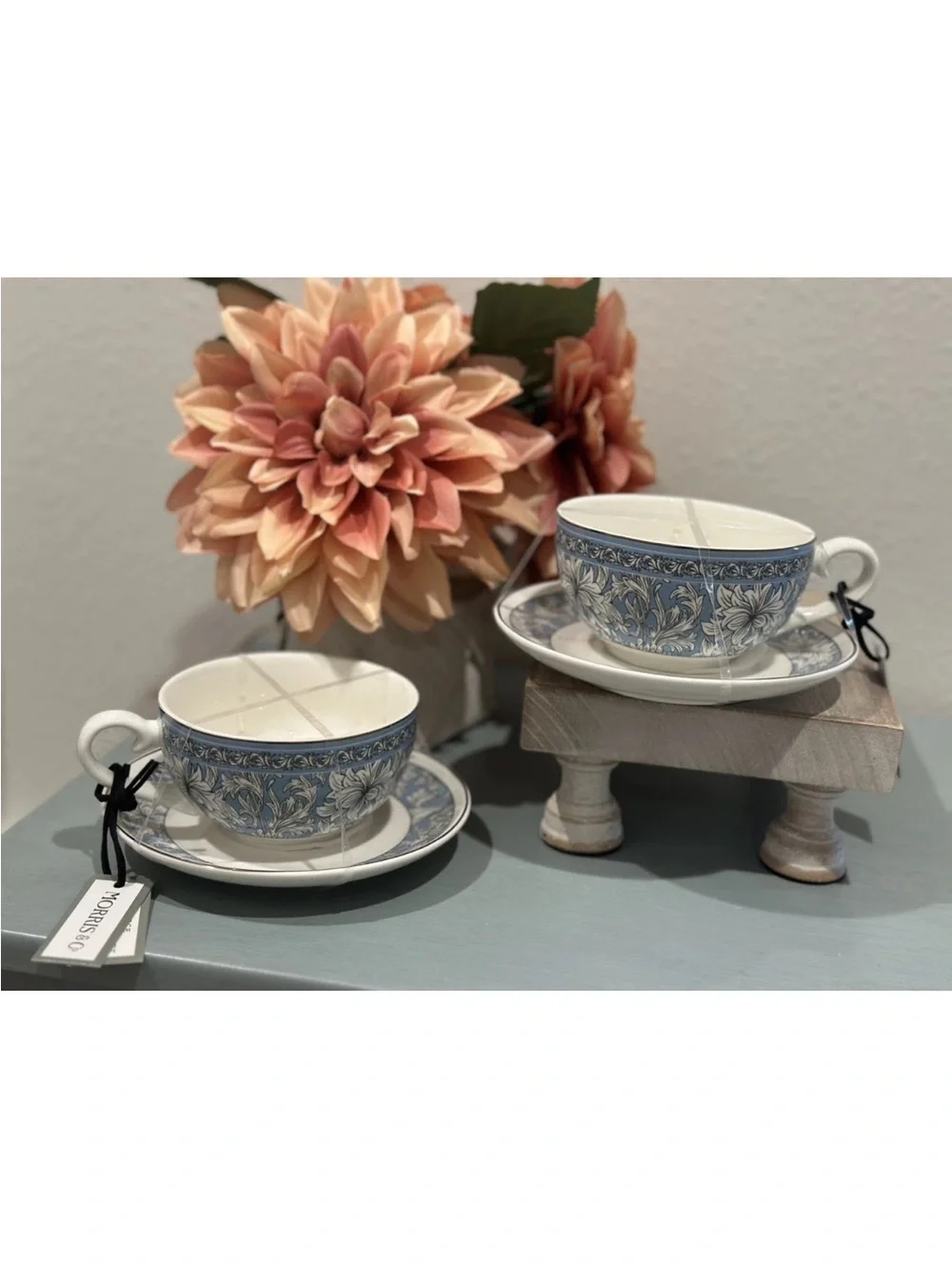Morris & Co Teacup & Saucer Set of 2
Blue Floral Chrysanthemum Gold Trim
New - Picture 8 of 10